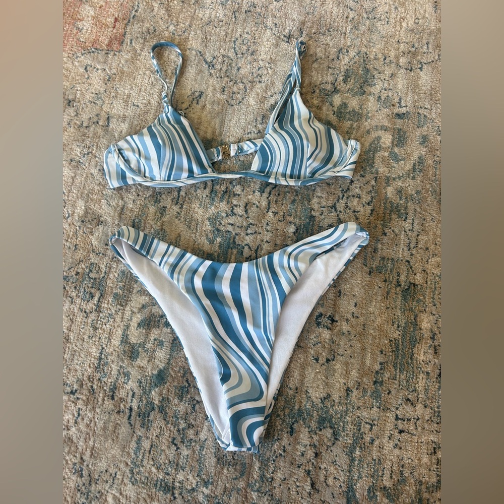 Blue and White Striped Bikini